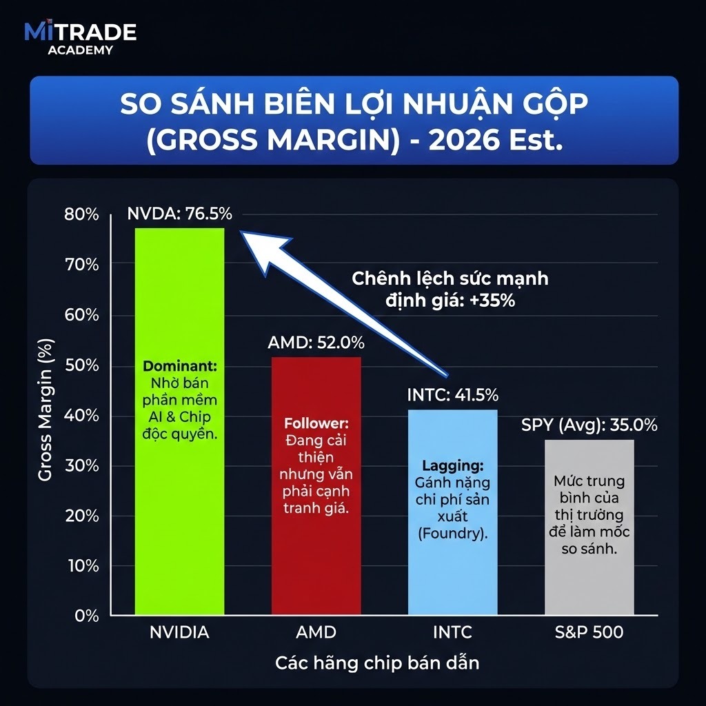 so sánh biên lợi nhuận NVIDIA vs. AMD vs. Intel