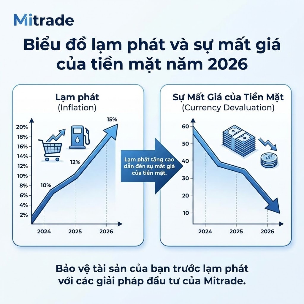 Biểu đồ lạm phát và sự mất giá của tiền mặt năm 2026