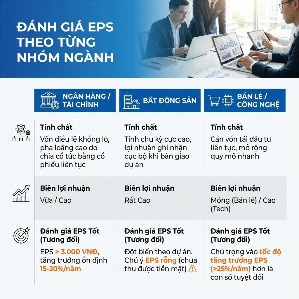Benchmark EPS & P/E theo nhóm ngành tại VN (Ước tính 2026)