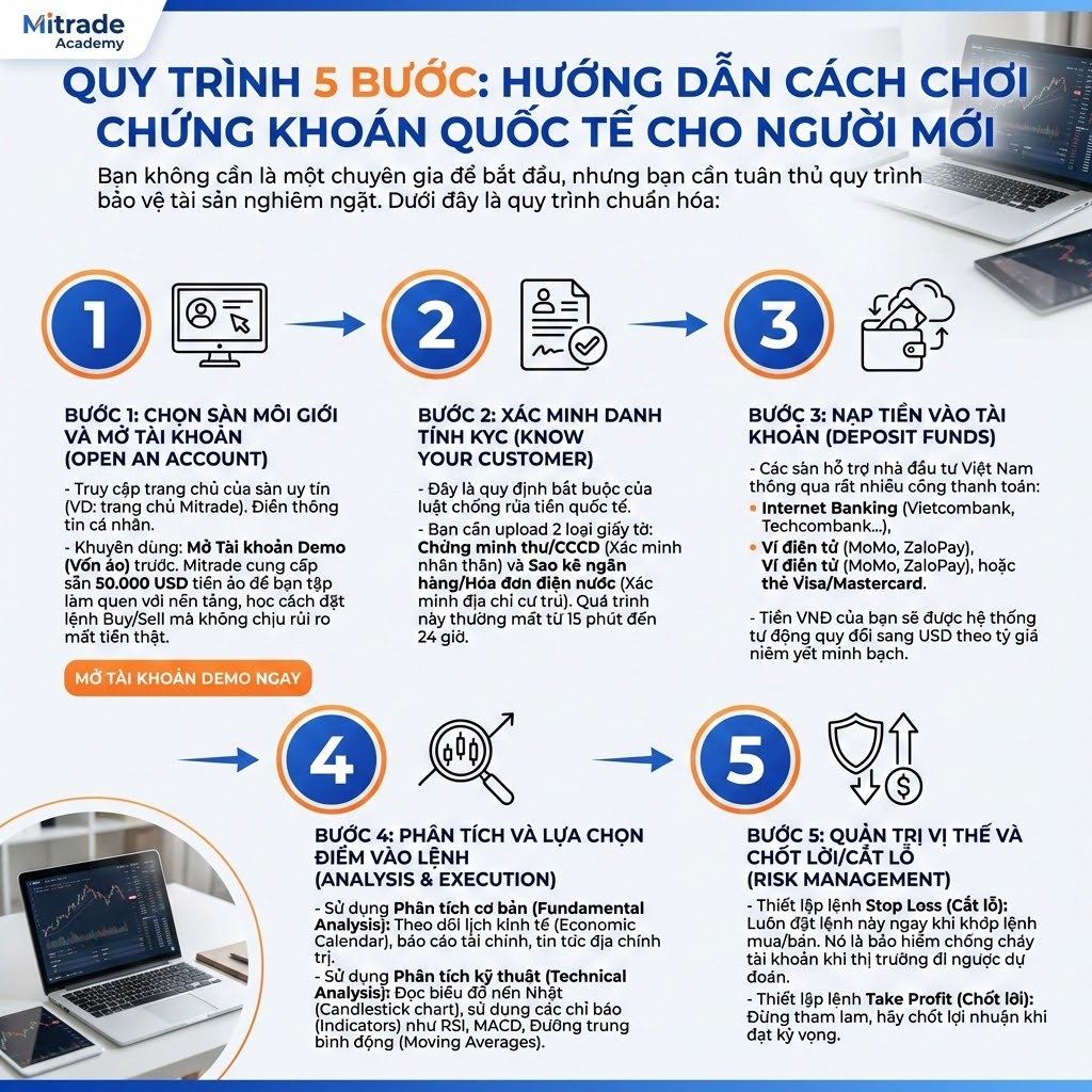QUY TRÌNH 5 BƯỚC: HƯỚNG DẪN CÁCH CHƠI CHỨNG KHOÁN QUỐC TẾ CHO NGƯỜI MỚI QUY TRÌNH 5 BƯỚC: HƯỚNG DẪN CÁCH CHƠI CHỨNG KHOÁN QUỐC TẾ CHO NGƯỜI MỚI