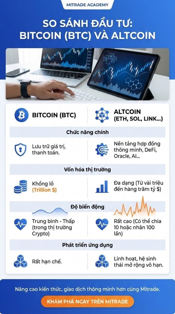 Sự Khác Biệt Cốt Lõi: Bitcoin vs. Altcoin