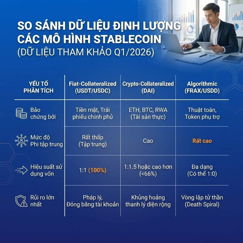  So sánh dữ liệu định lượng các mô hình Stablecoin