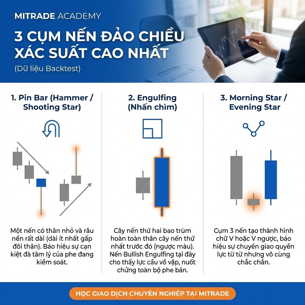 3 Cụm nến đảo chiều xác suất cao nhất (Dữ liệu Backtest)