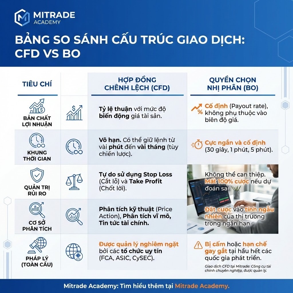 Bảng So Sánh Cấu Trúc Giao Dịch: CFD vs BO