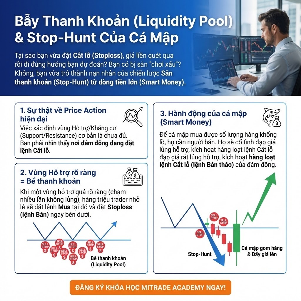 Bẫy Thanh Khoản (Liquidity Pool) & Stop-Hunt Của Cá Mập