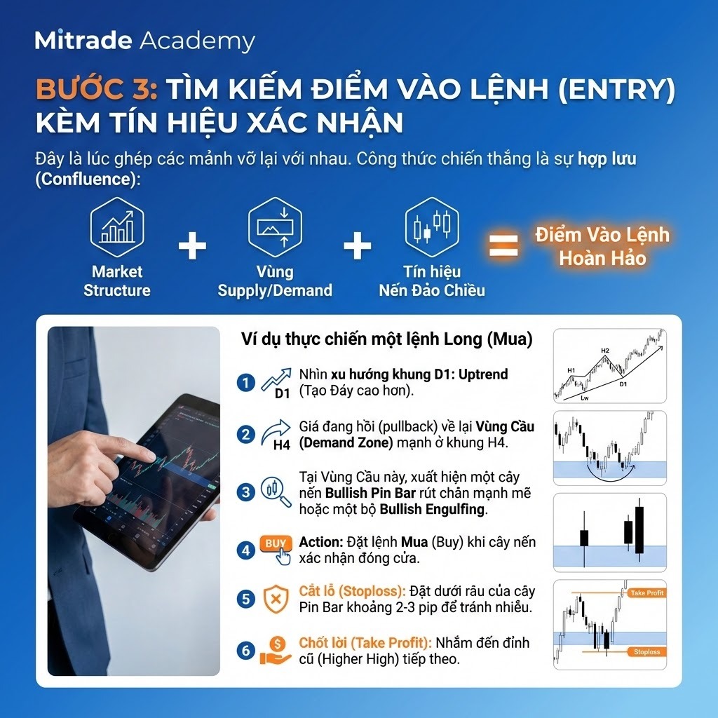 Bước 3: Tìm Kiếm Điểm Vào Lệnh (Entry) Kèm Tín Hiệu Xác Nhận