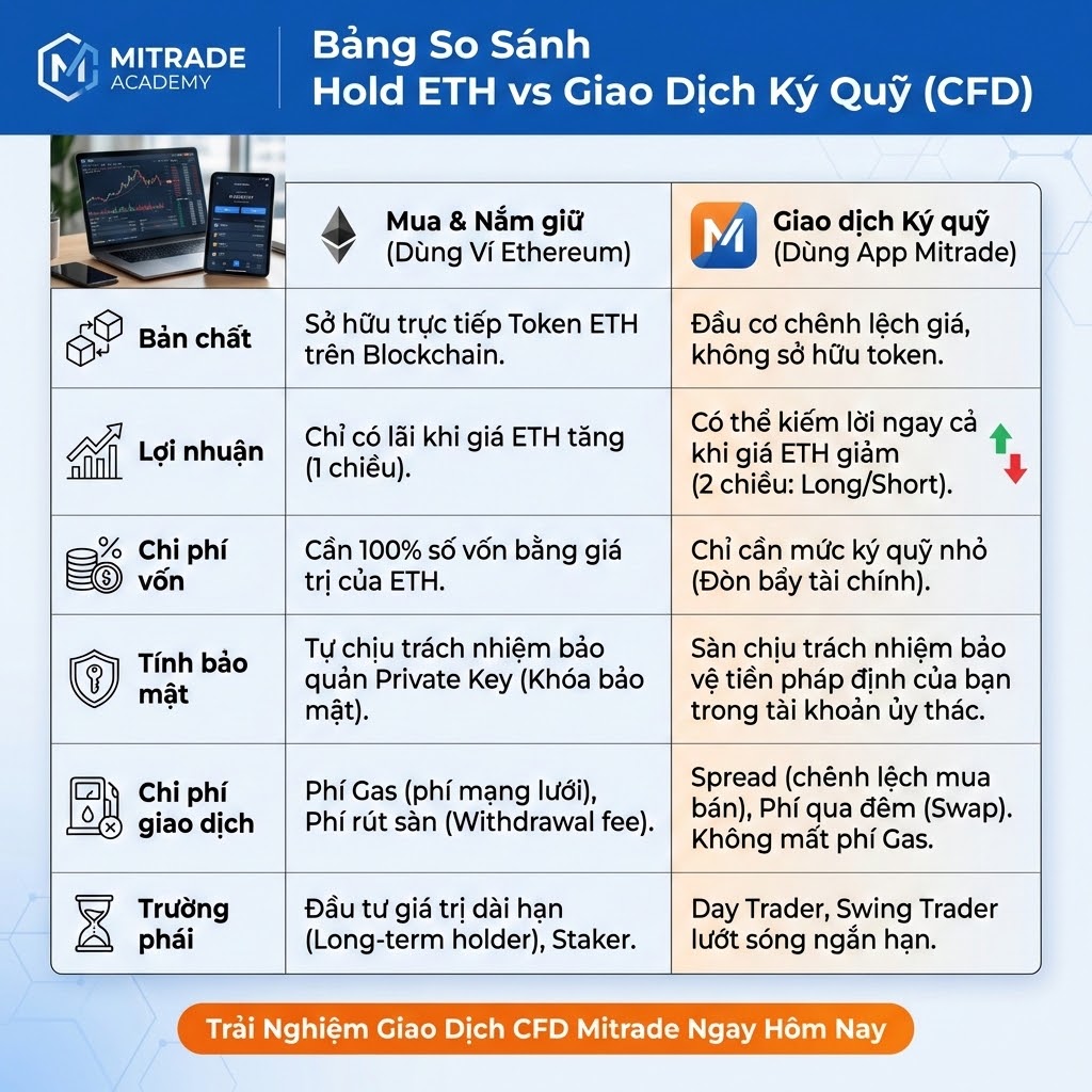 Bảng So Sánh Hold ETH vs Giao Dịch Ký Quỹ (CFD)