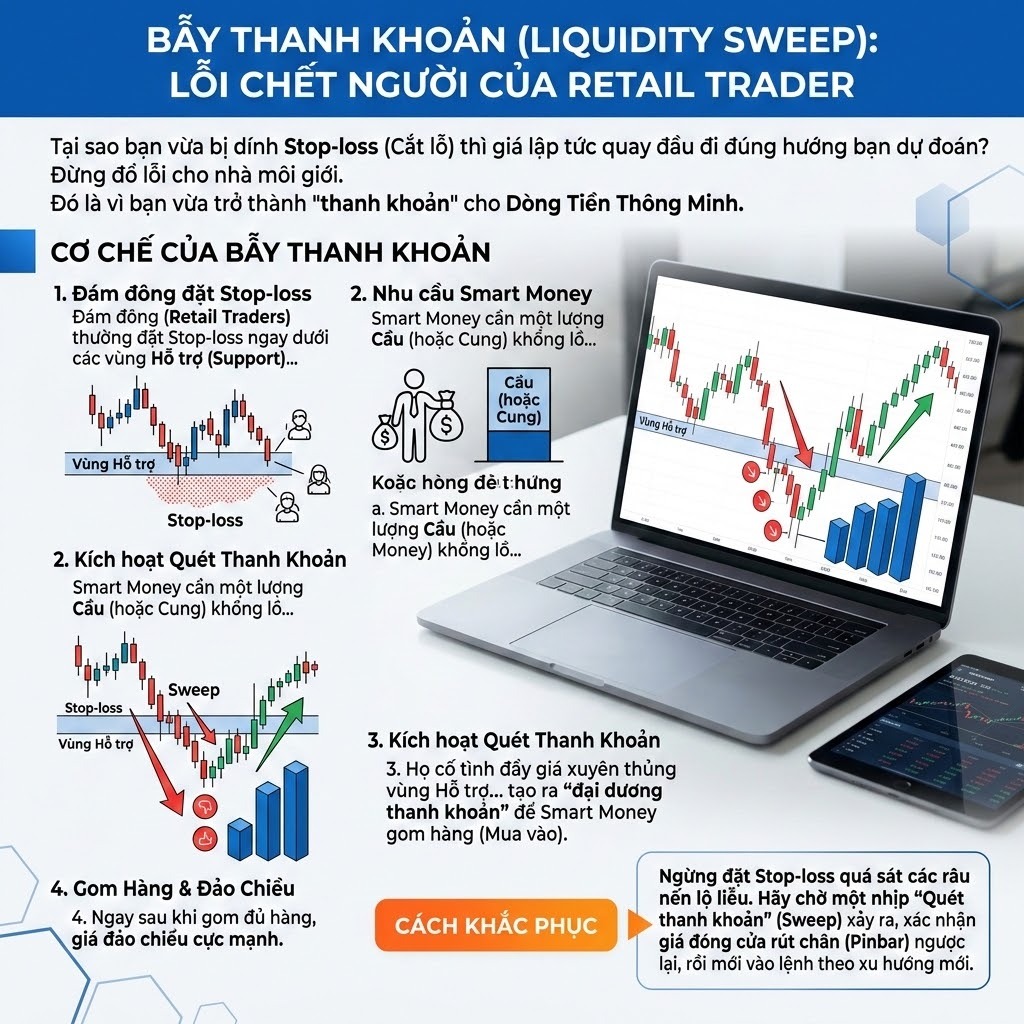 Bẫy Thanh Khoản (Liquidity Sweep): Lỗi Chết Người Của Retail Trader