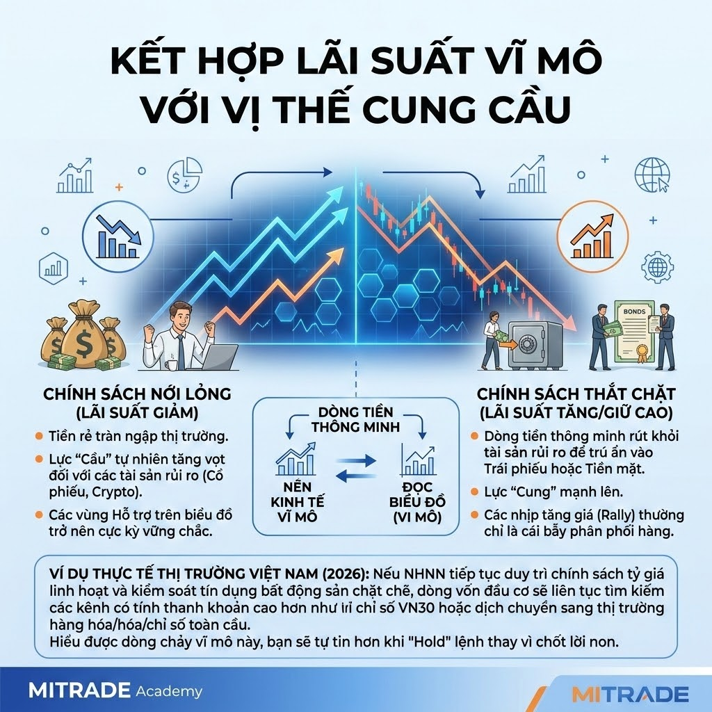 Kết Hợp Lãi Suất Vĩ Mô Với Vị Thế Cung Cầu Đồ Thị