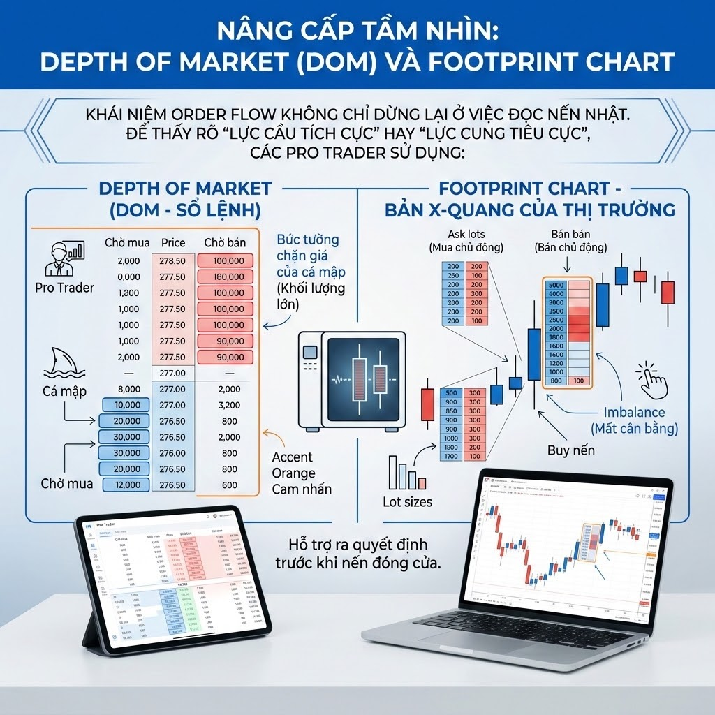 Nâng Cấp Tầm Nhìn: Depth of Market (DOM) và Footprint Chart