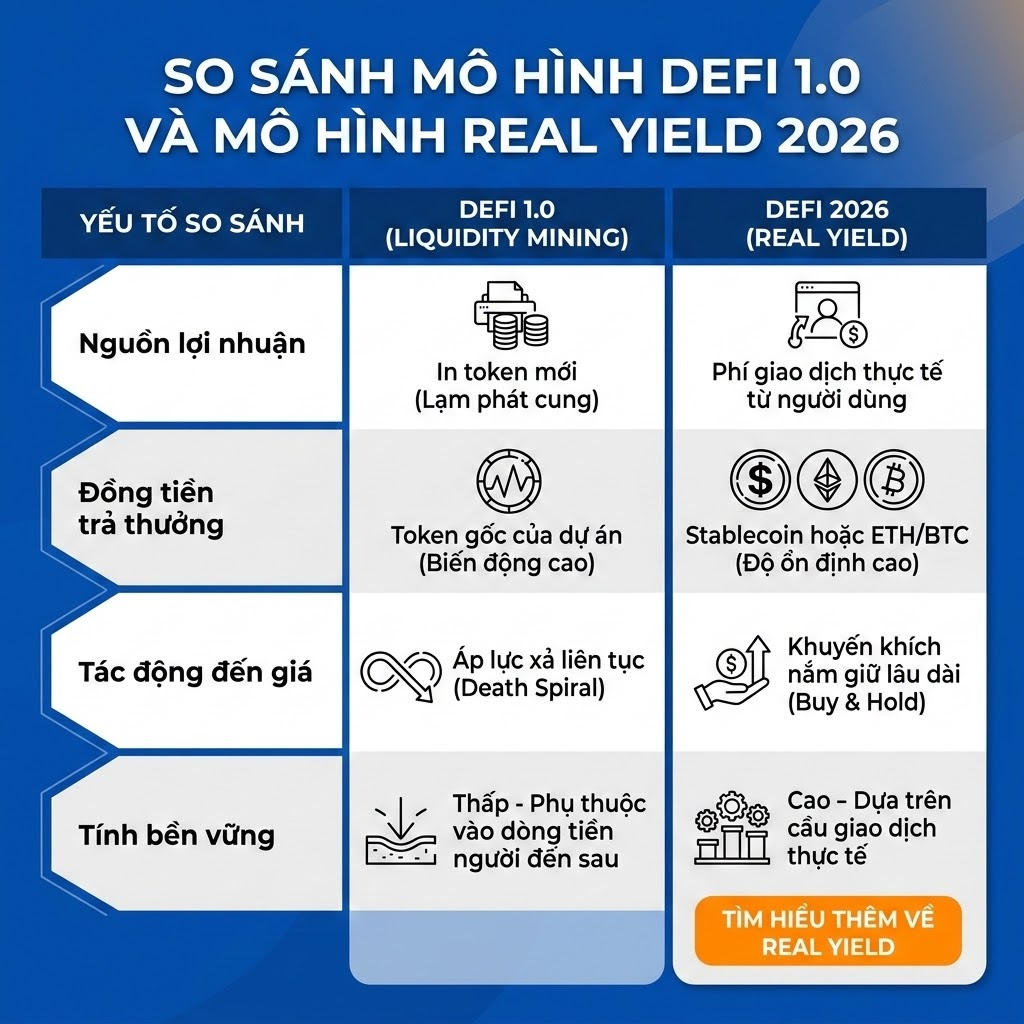  So sánh mô hình DeFi 1.0 và Mô hình Real Yield 2026