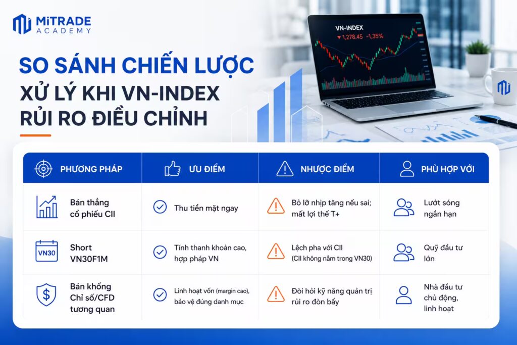 So sánh chiến lược xử lý khi VN-Index rủi ro điều chỉnh