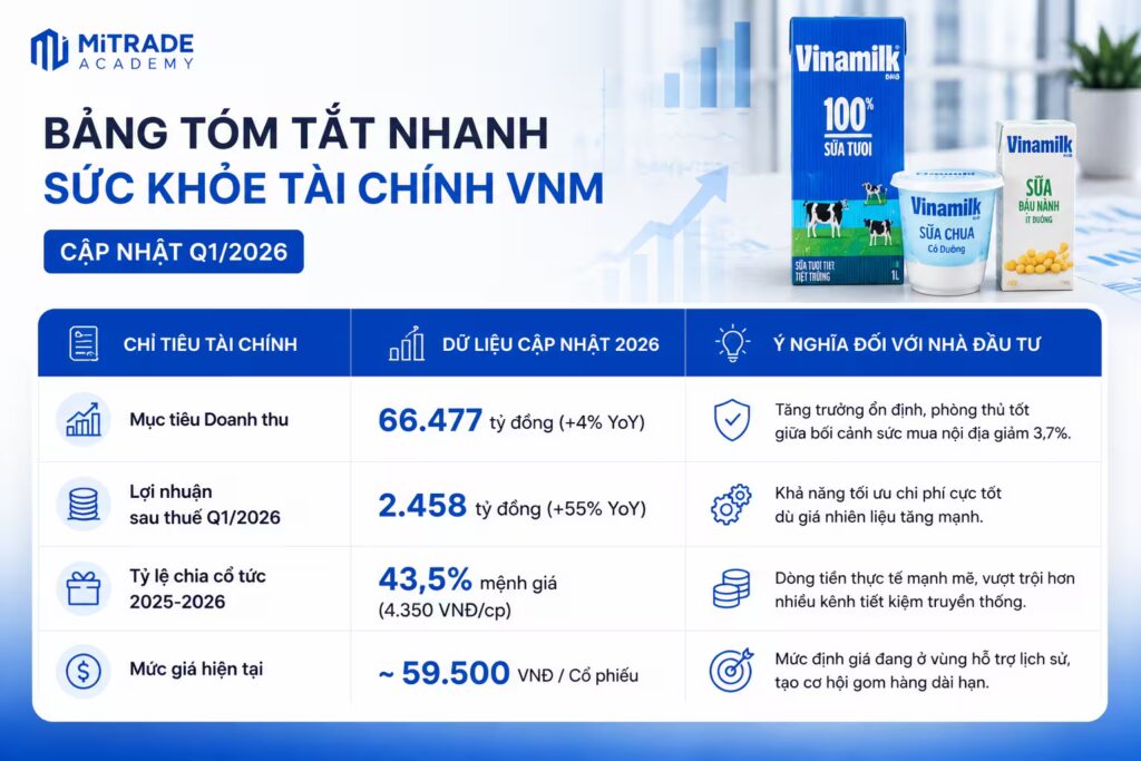 Bảng tóm tắt nhanh sức khỏe tài chính VNM (Cập nhật Q1/2026)