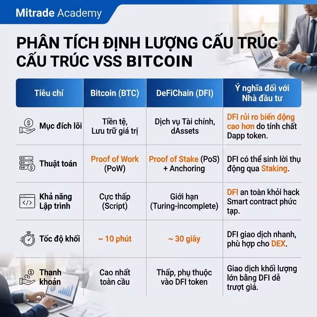 Phân tích Định lượng Cấu trúc DeFiChain vs Bitcoin