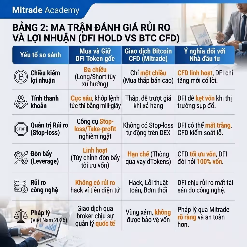 Ma Trận Đánh Giá Rủi Ro Và Lợi Nhuận (DFI Hold vs BTC CFD)