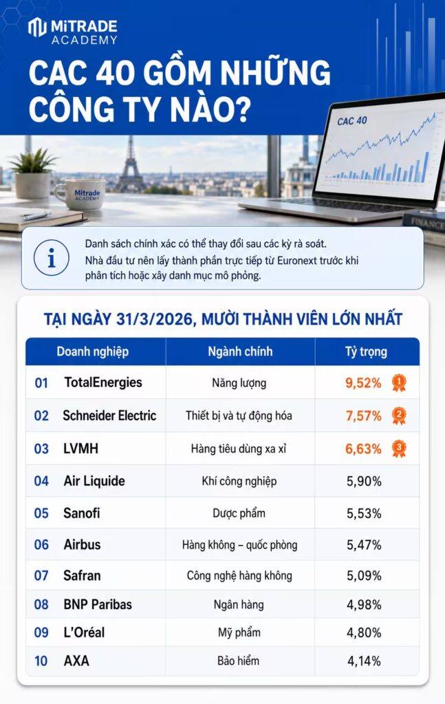 CAC 40 gồm những công ty nào?