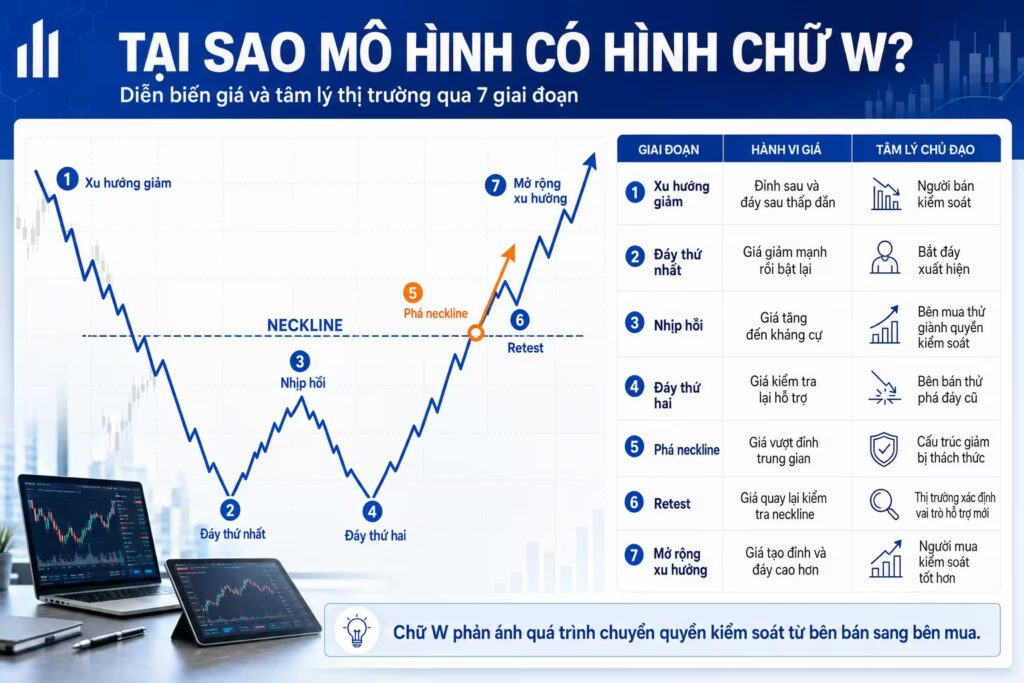 Tại sao mô hình có hình chữ W?