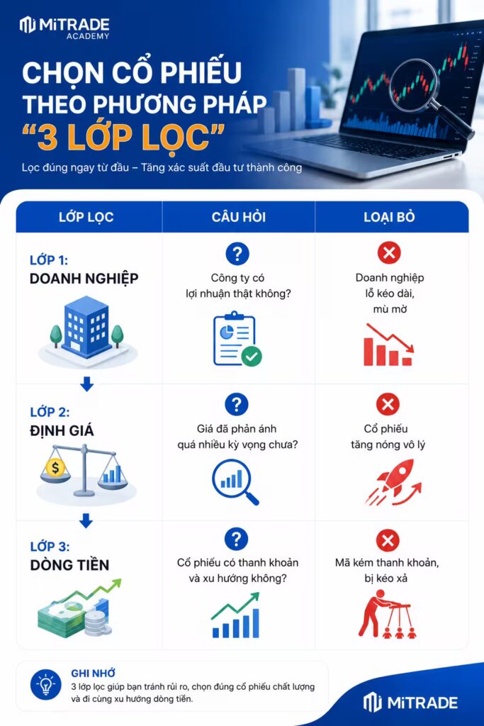 Chọn cổ phiếu theo phương pháp “3 lớp lọc”