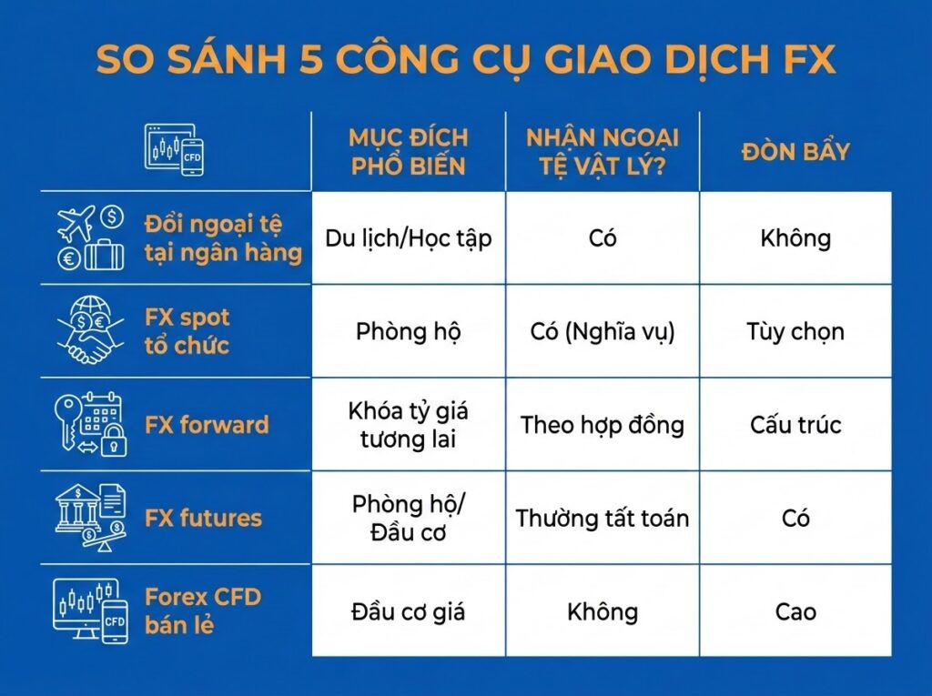 FX giao ngay, Forex CFD và đổi ngoại tệ khác nhau thế nào?