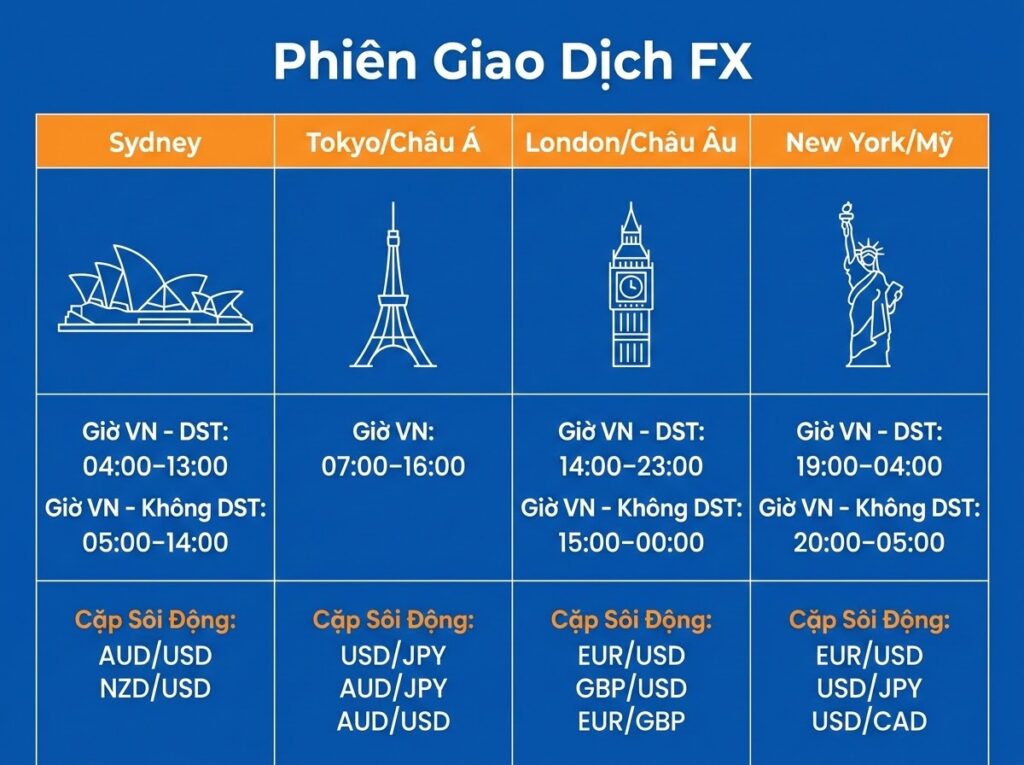 Các phiên giao dịch FX: Á, Âu và Mỹ