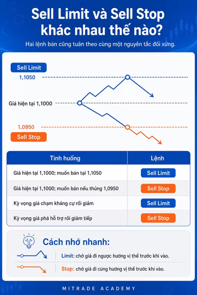 Sell Limit và Sell Stop khác nhau thế nào?