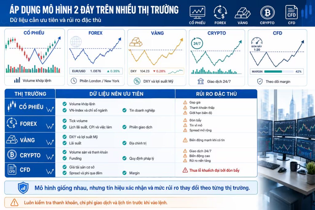 Áp dụng mô hình 2 đáy cho cổ phiếu, Forex và tài sản mã hóa