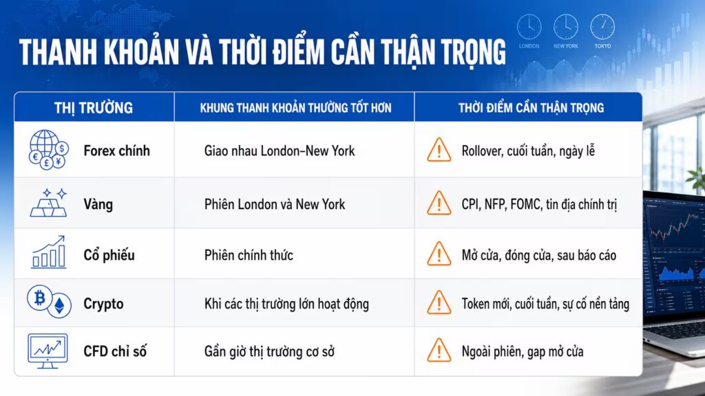 Giao dịch trong giờ thanh khoản cao như thế nào để tránh slippage