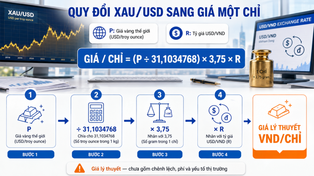  XAU/USD đổi ra 1 chỉ vàng