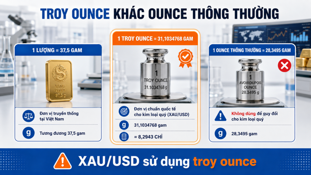 Phân biệt chỉ vàng Việt Nam với troy ounce quốc tế