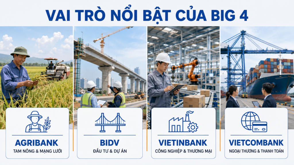 Big 4 ngân hàng Việt Nam gồm những ai? So sánh quy mô và vai trò