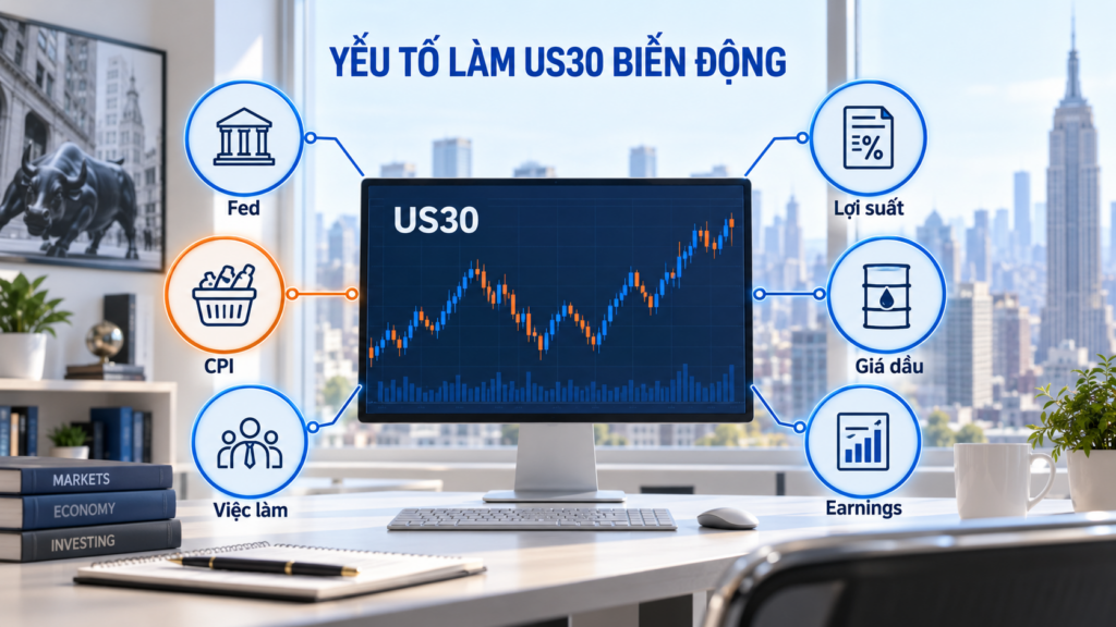 Những yếu tố nào làm US30 tăng hoặc giảm?