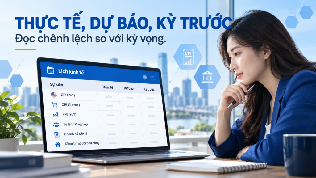 Cách đọc actual–forecast–previous trên lịch kinh tế